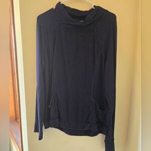 Women’s Lux Yogalicious Navy Crossover Mock Neck Long Sleeve Pullover Sz Medium
